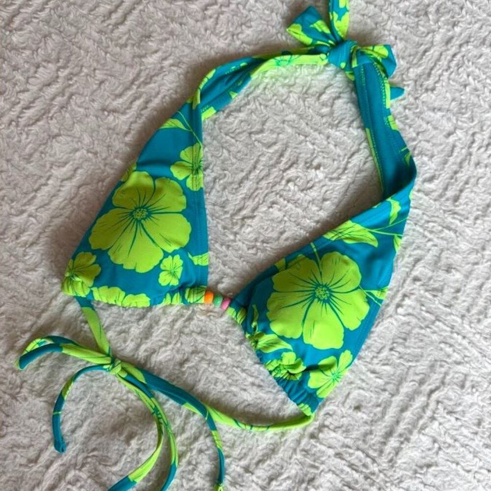 Wild Fable Blue and Green Floral Print String Bikini Top